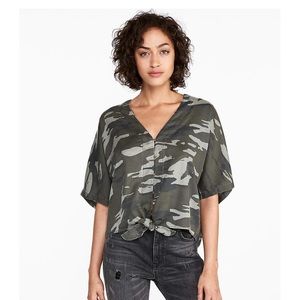 Express Camouflage Tie Front Blouse